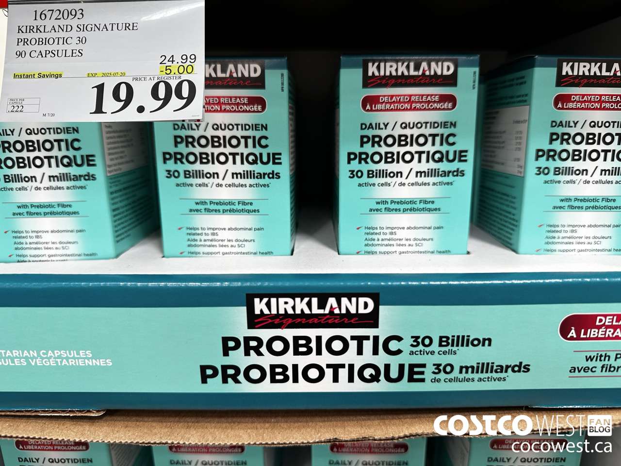 1672093 KIRKLAND SIGNATURE PROBIOTIC 30 BILLION 90 VEGETARIAN CAPSULES ($5.00 INSTANT SAVINGS EXPIRES ON 2025-07-20) $19.99