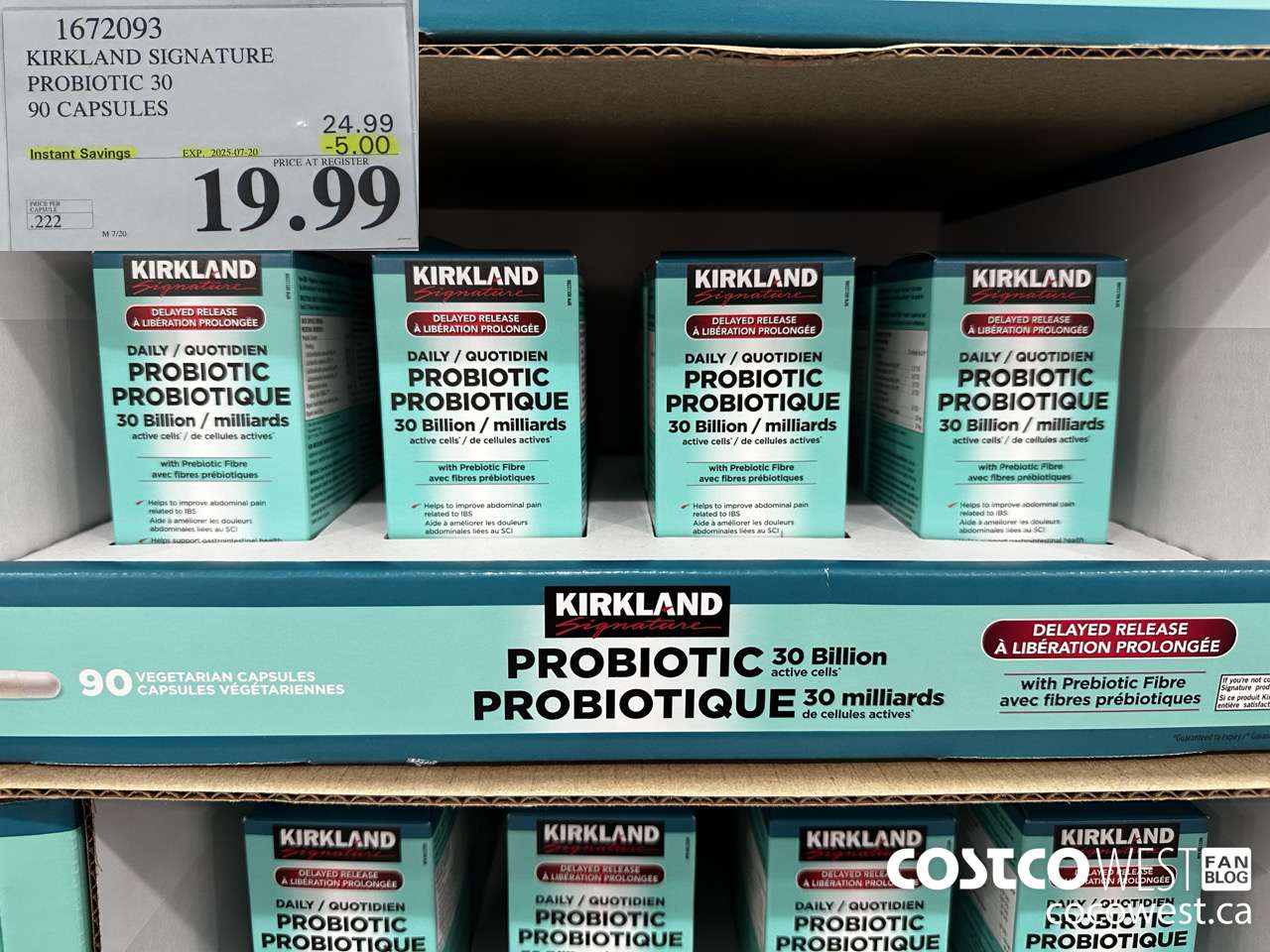 1672093 KIRKLAND SIGNATURE PROBIOTIC 30 BILLION 90 VEGETARIAN CAPSULES ($5.00 INSTANT SAVINGS EXPIRES ON 2025-07-20) $19.99