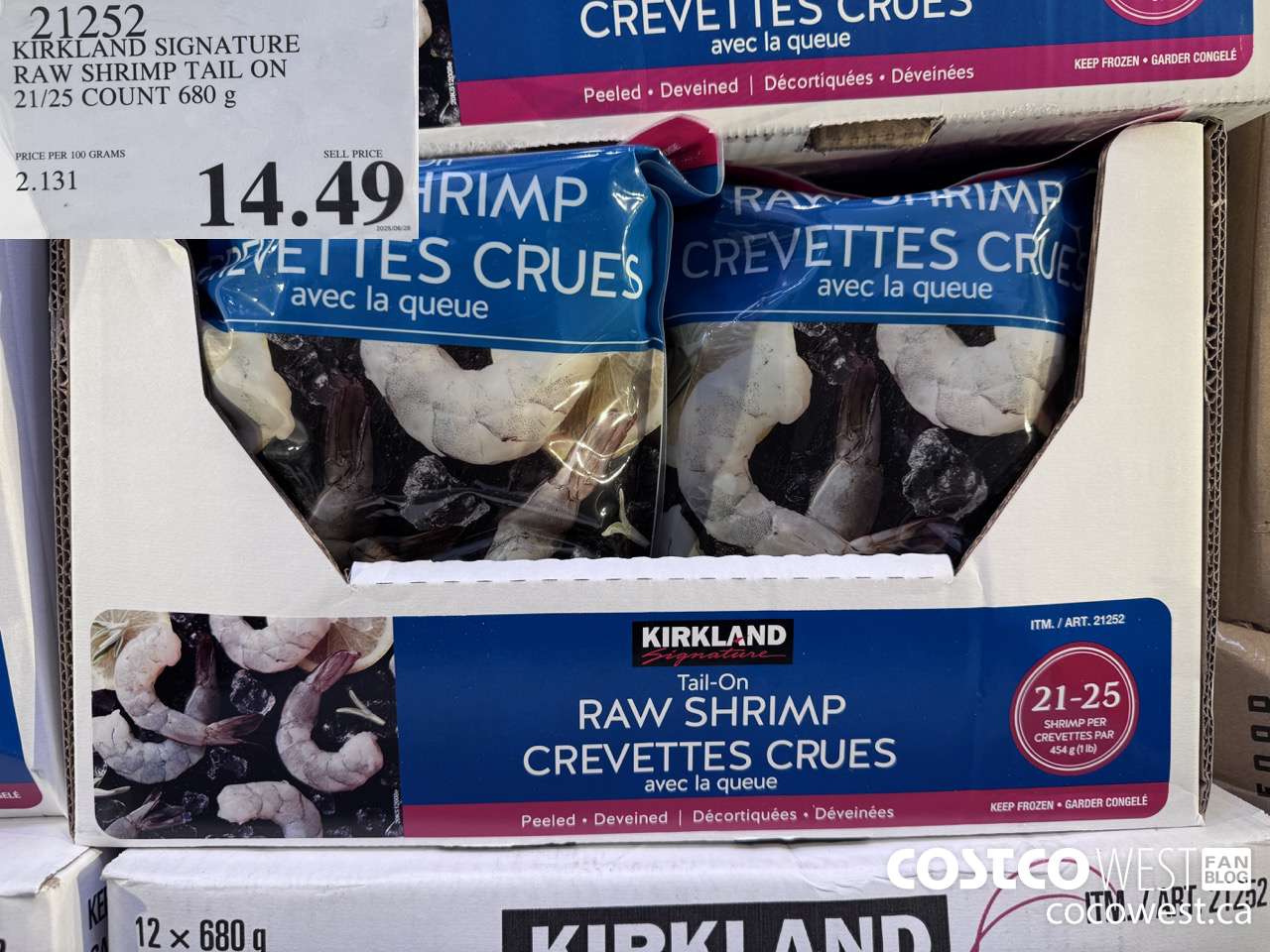 21252 KIRKLAND SIGNATURE RAW SHRIMP TAIL ON 21/25 COUNT 680 g $14.49