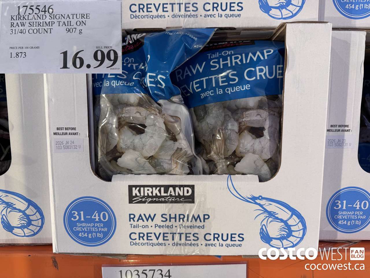 175546 KIRKLAND SIGNATURE RAW SHRIMP TAIL ON 31/40 COUNT 907G $16.99