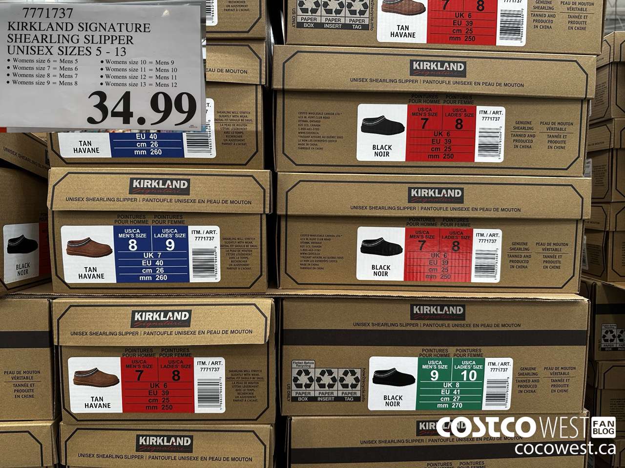 7771737 KIRKLAND SIGNATURE SHEARLING SLIPPER UNISEX SIZES 5-13 $34.99