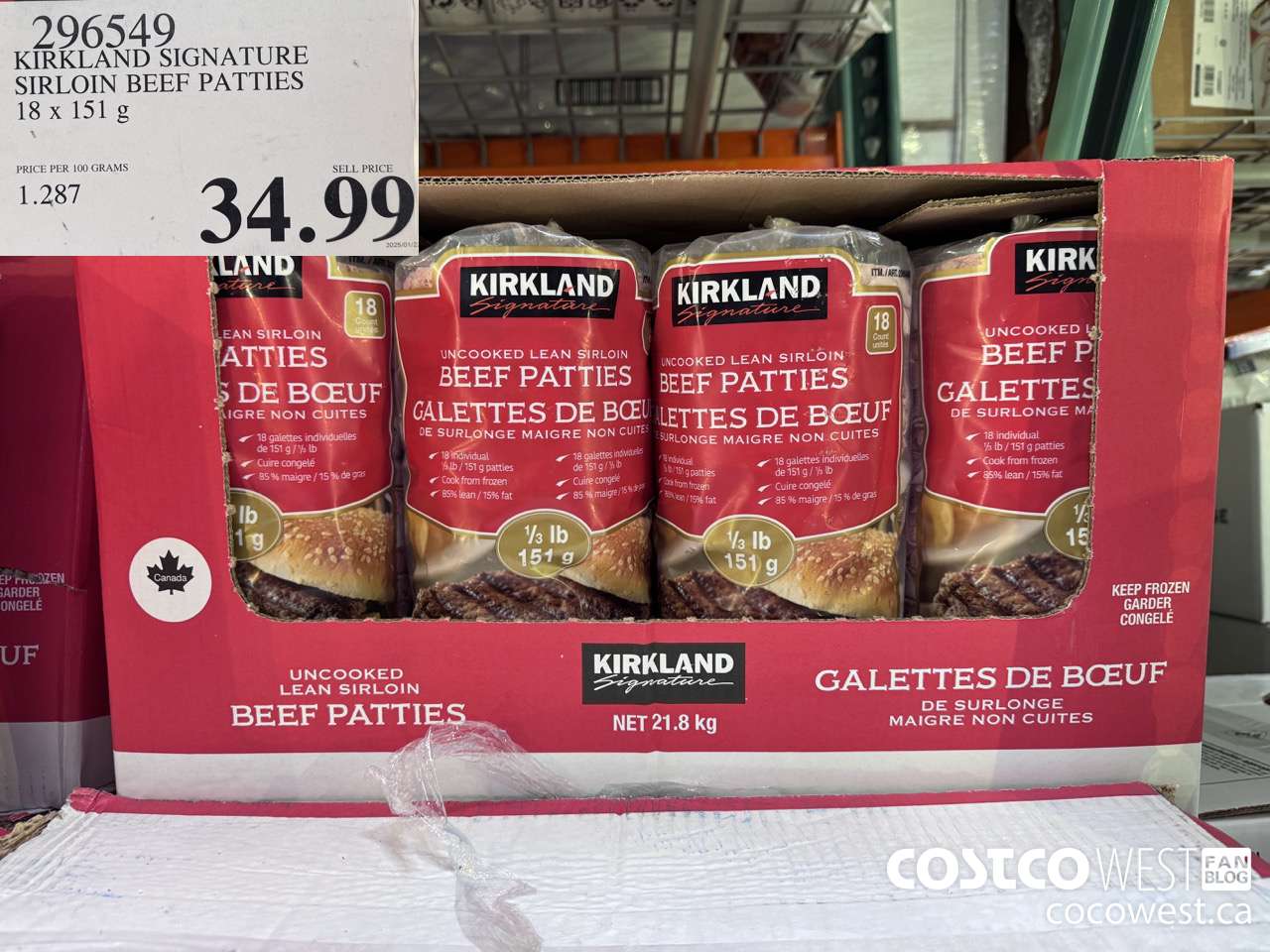 296549 KIRKLAND SIGNATURE SIRLOIN BEEF PATTIES 18 x 151 g $34.99