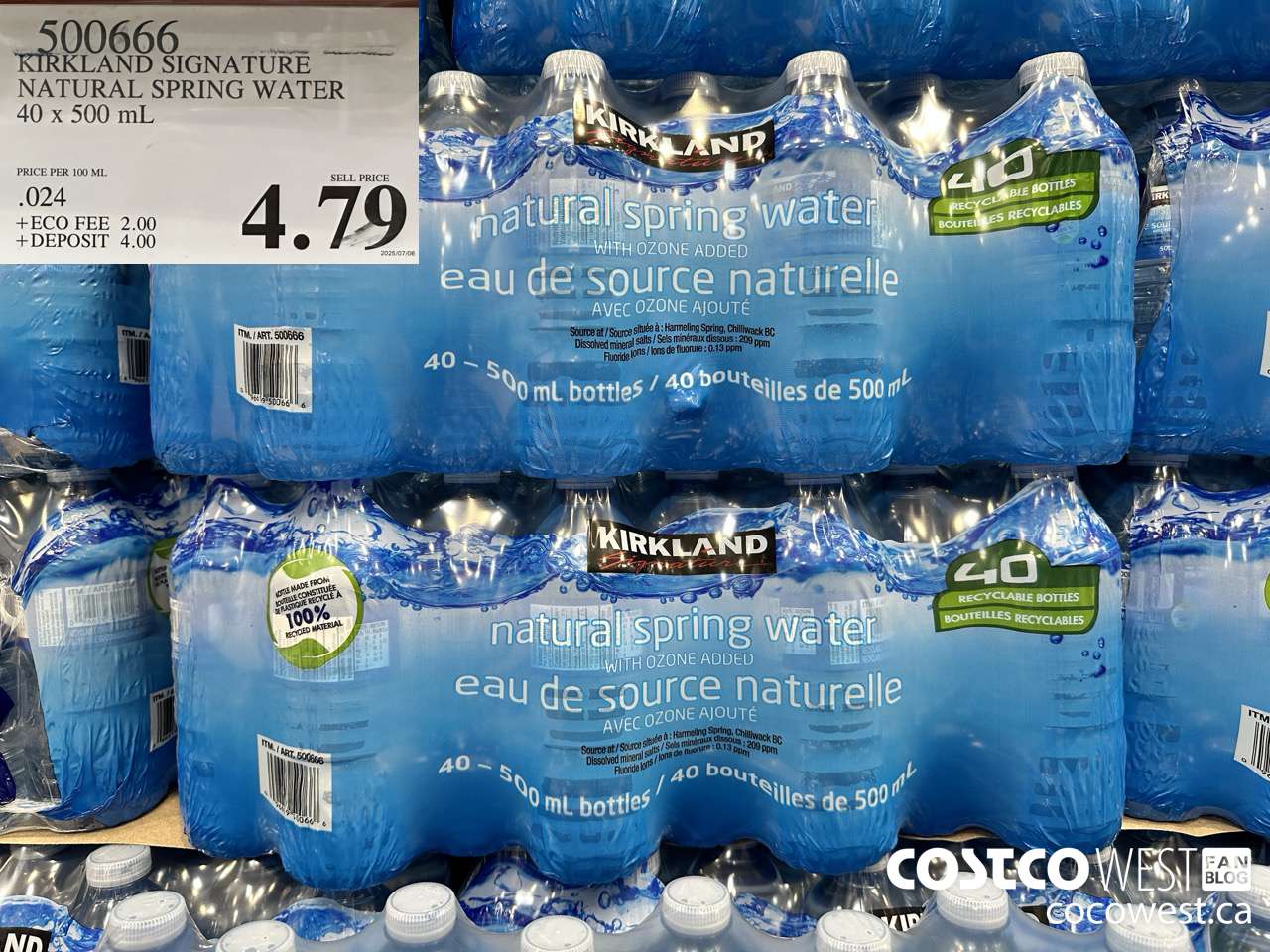 500666 KIRKLAND SIGNATURE SPRING WATER 40 x 500 mL $4.79