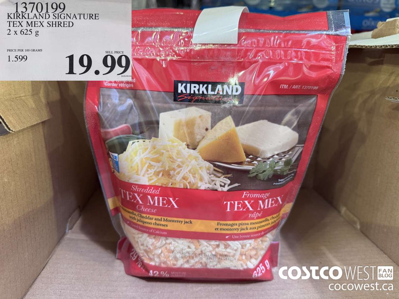 1370199 KIRKLAND SIGNATURE TEX MEX SHRED 2 x 625 g $19.99