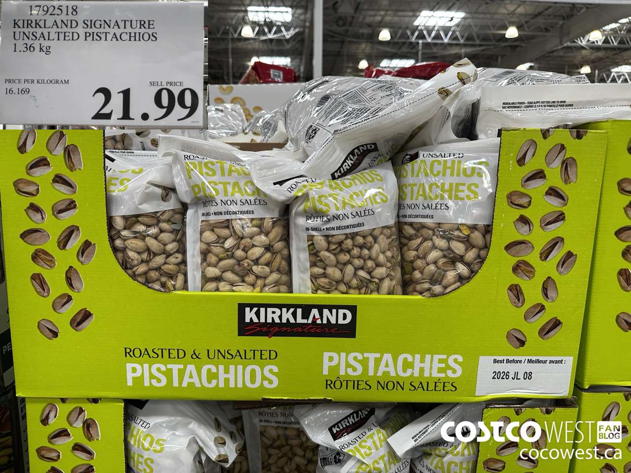 1792518 KIRKLAND SIGNATURE UNSALTED PISTACHIOS 1.36KG $21.99