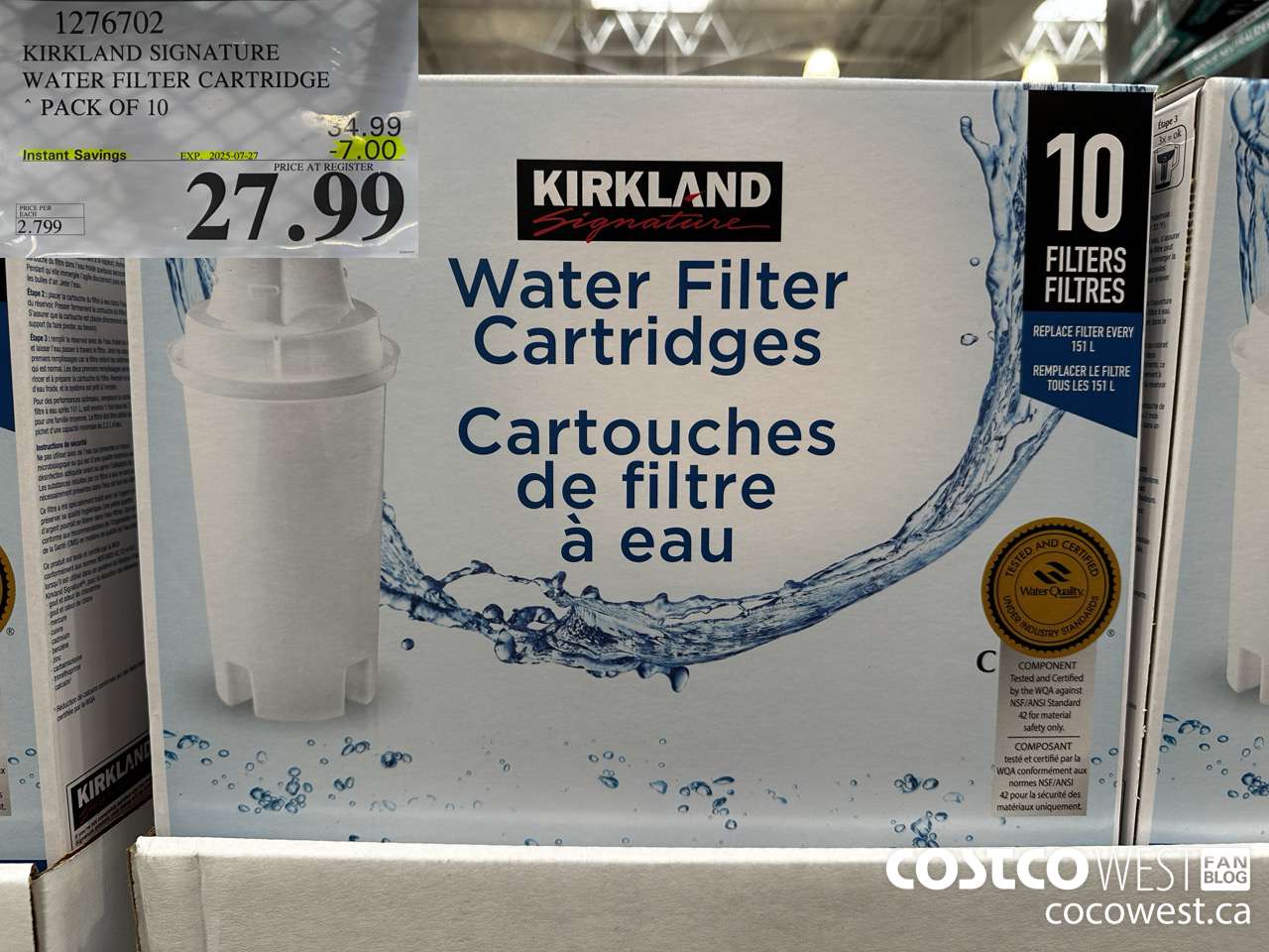 1276702 KIRKLAND SIGNATURE WATER FILTER CARTRIDGE PACK OF 10 ($7.00 INSTANT SAVINGS EXPIRES ON 2025-07-27) $27.99