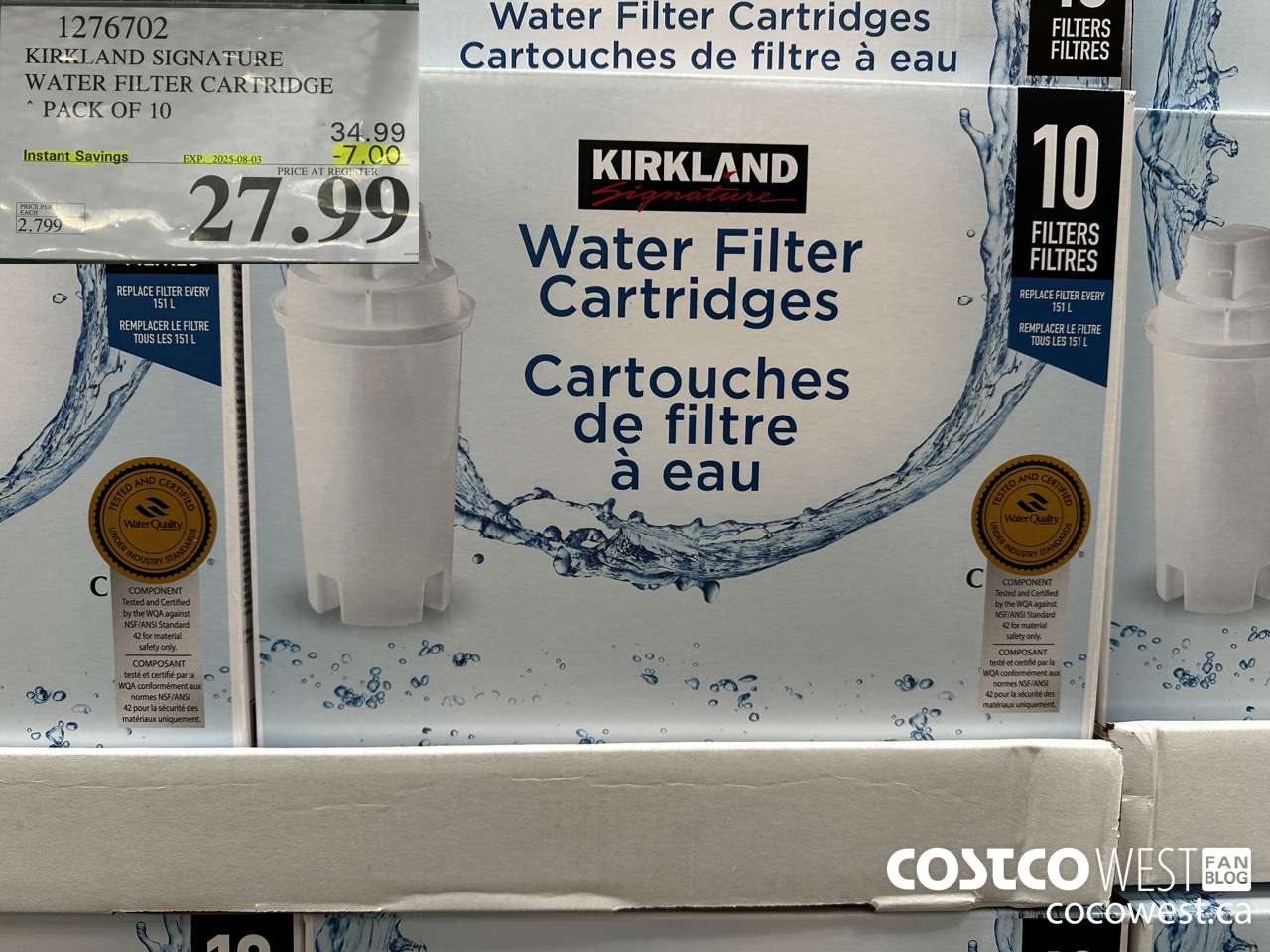 1276702 KIRKLAND SIGNATURE WATER FILTER CARTRIDGE PACK OF 10 ($7.00 INSTANT SAVINGS EXPIRES ON 2025-08-03) $27.99