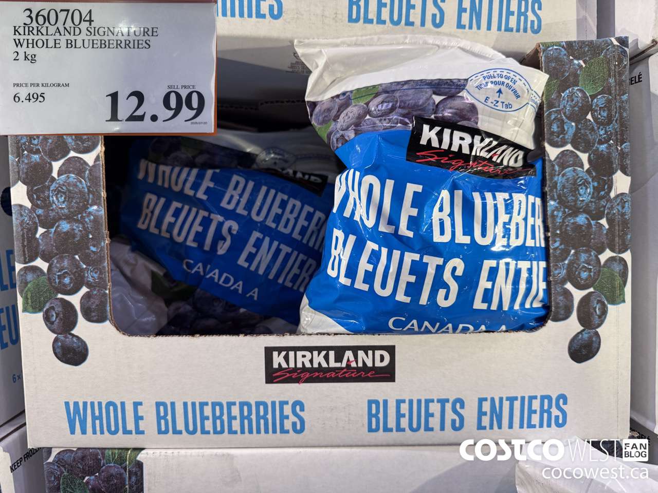 360704 KIRKLAND SIGNATURE WHOLE BLUEBERRIES 2 kg $12.99