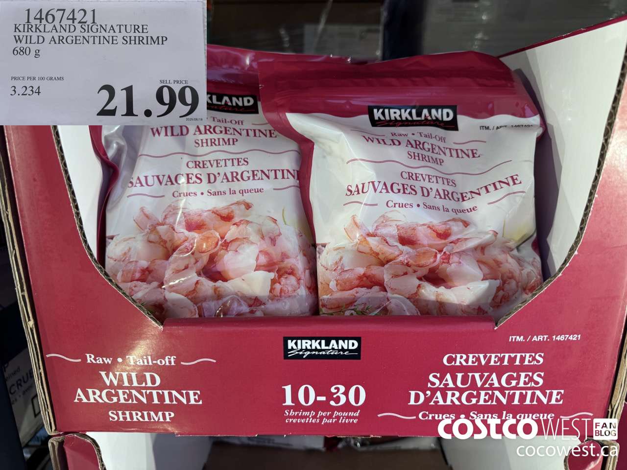1467421 KIRKLAND SIGNATURE WILD ARGENTINE SHRIMP 680g  $21.99
