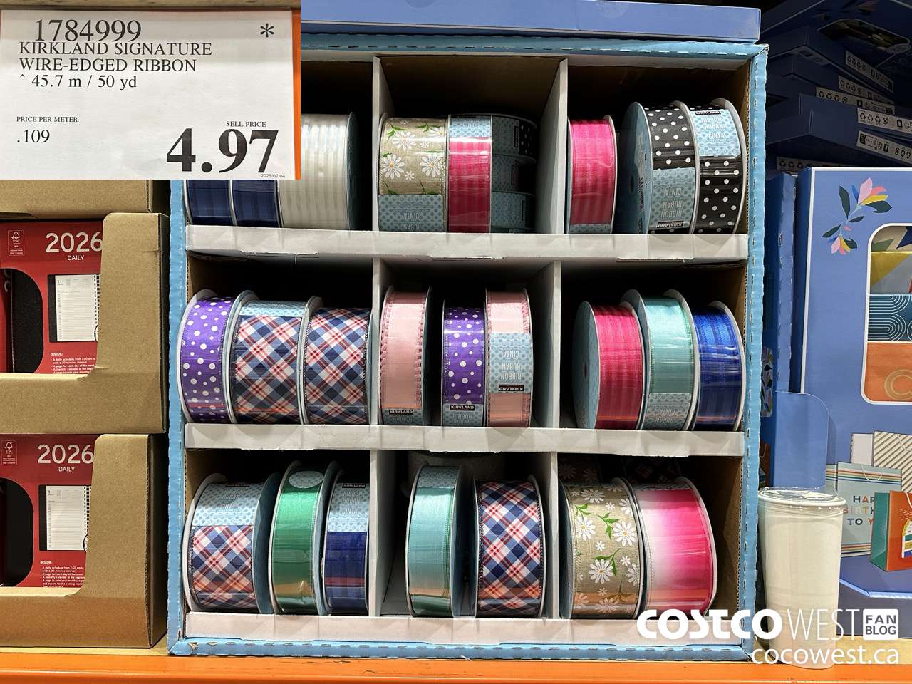 1784999 KIRKLAND SIGNATURE WIRE-EDGED RIBBON 45.7M / 50 YD $4.97