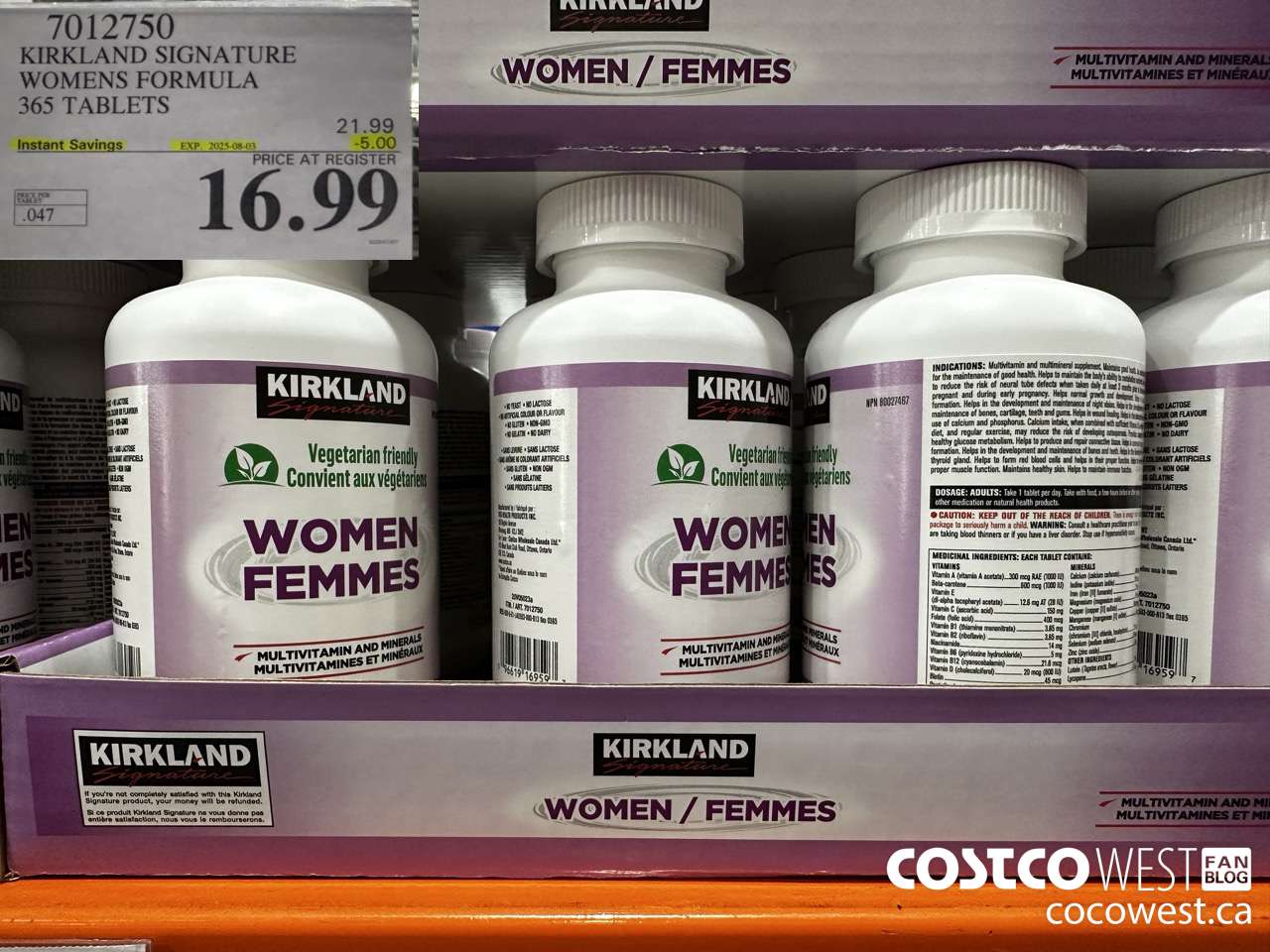 7012750 KIRKLAND SIGNATURE WOMEN MULTI VITAMIN & MINERAL 365 TABLETS ($5.00 INSTANT SAVINGS EXPIRES ON 2025-08-03) $16.99
