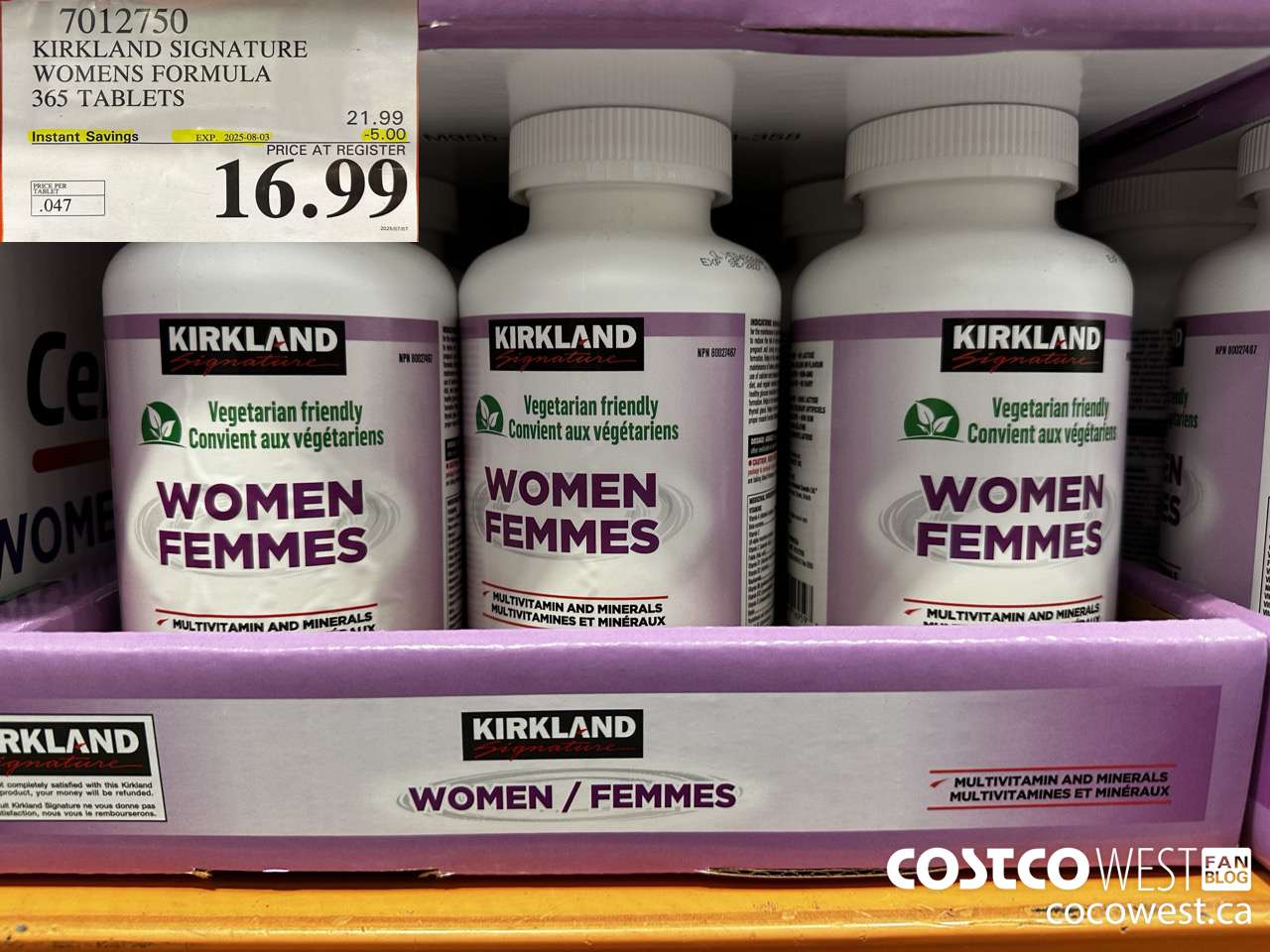 7012750 KIRKLAND SIGNATURE WOMEN MULTI VITAMIN & MINERAL 365 TABLETS ($5.00 INSTANT SAVINGS EXPIRES ON 2025-08-03) $16.99