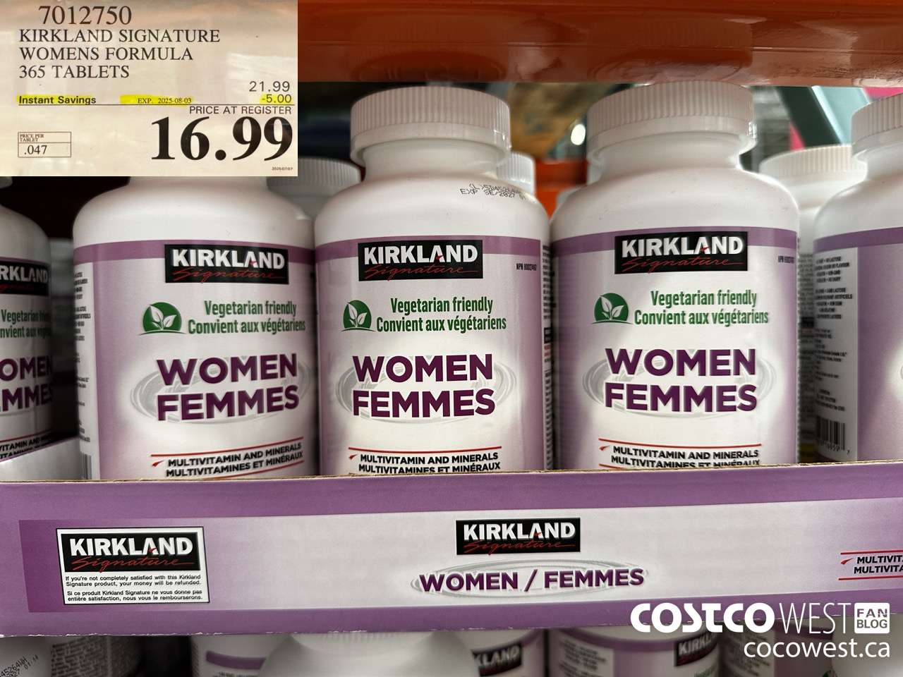 7012750 KIRKLAND SIGNATURE WOMEN MULTI VITAMIN & MINERAL 365 TABLETS ($5.00 INSTANT SAVINGS EXPIRES ON 2025-08-03) $16.99