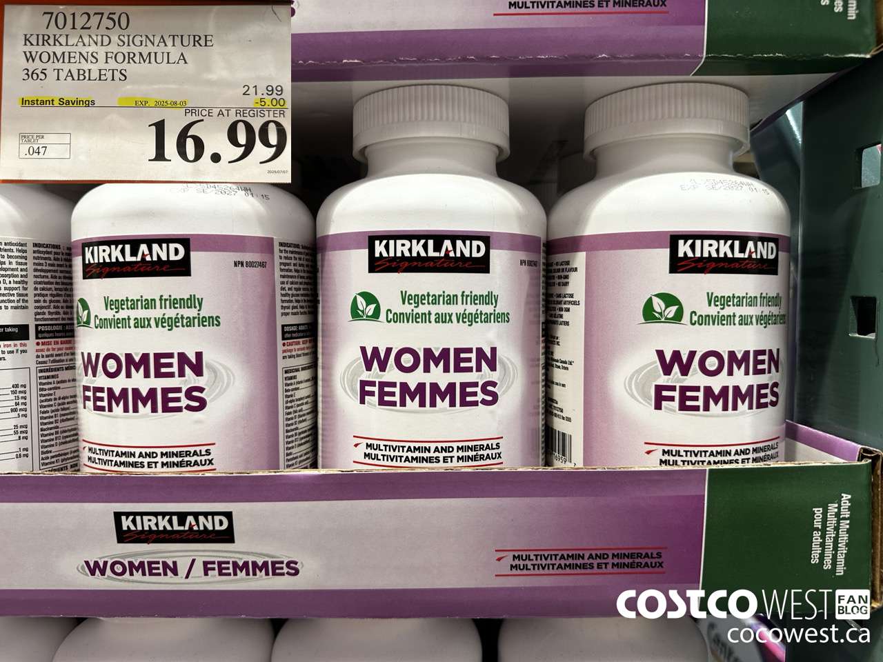7012750 KIRKLAND SIGNATURE WOMEN MULTI VITAMIN & MINERAL 365 TABLETS ($5.00 INSTANT SAVINGS EXPIRES ON 2025-08-03) $16.99