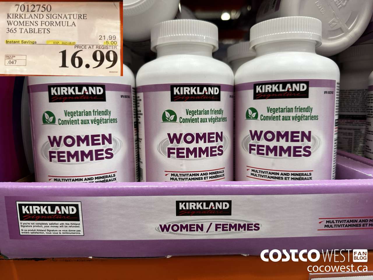7012750 KIRKLAND SIGNATURE WOMEN MULTI VITAMIN & MINERAL 365 TABLETS ($5.00 INSTANT SAVINGS EXPIRES ON 2025-08-03) $16.99