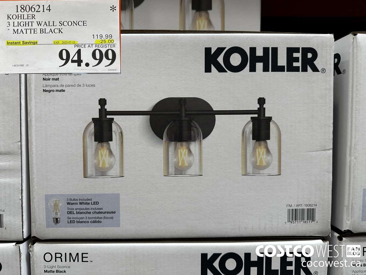 1806214 KOHLER 3 LIGHT WALL SCONCE MATTE BLACK ($25.00 INSTANT SAVINGS EXPIRES ON 2025-07-13) $94.99