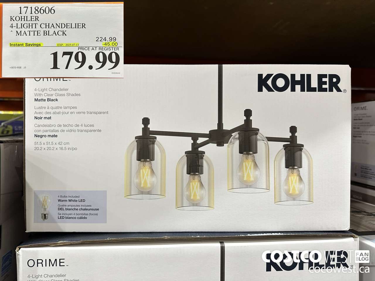 1718606 KOHLER 4-LIGHT CHANDELIER MATTE BLACK ($45.00 INSTANT SAVINGS EXPIRES ON 2025-07-13) $179.99
