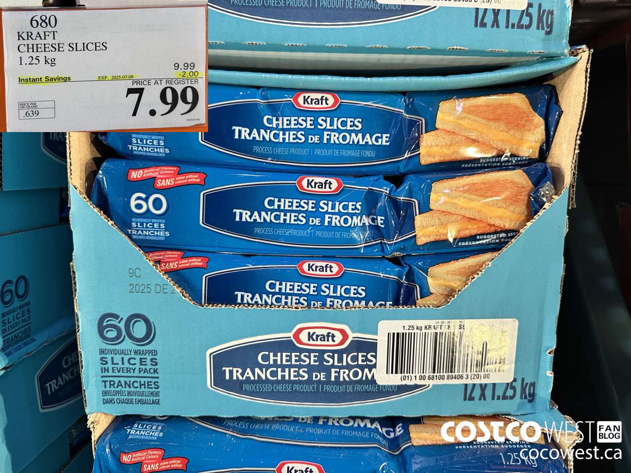 680 KRAFT CHEESE SLICES 1.25 kg ($2.00 INSTANT SAVINGS EXPIRES ON 2025-07-09) $7.99