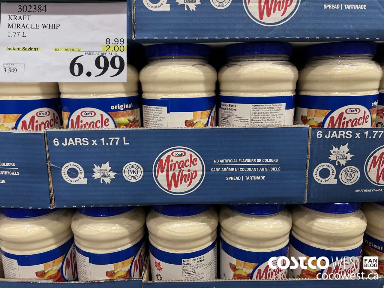 302384 KRAFT MIRACLE WHIP 1.77 L ($2.00 INSTANT SAVINGS EXPIRES ON 2025-07-06) $6.99