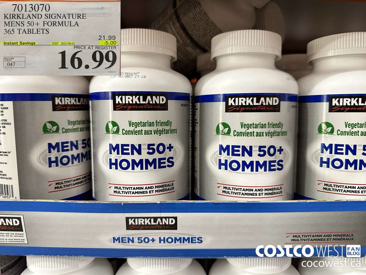 7013070 KS MENS 50+ MULTIVITAMIN & MINERAL 365 TABLETS ($5.00 INSTANT SAVINGS EXPIRES ON 2025-08-03) $16.99