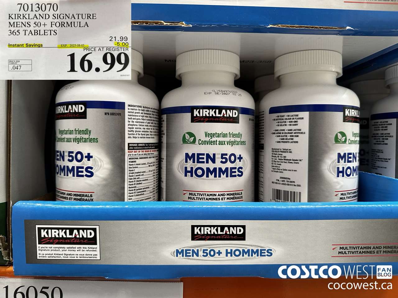 7013070 KS MENS 50+ MULTIVITAMIN & MINERAL 365 TABLETS ($5.00 INSTANT SAVINGS EXPIRES ON 2025-08-03) $16.99