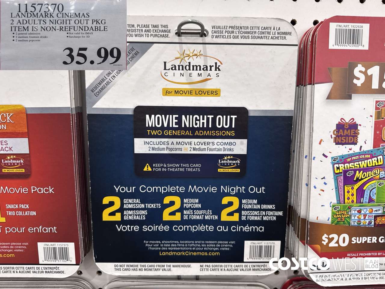 1157370 LANDMARK CINEMAS NIGHT OUT PACKAGE 2 ADULTS MOVIE PACKAGE $35.99
