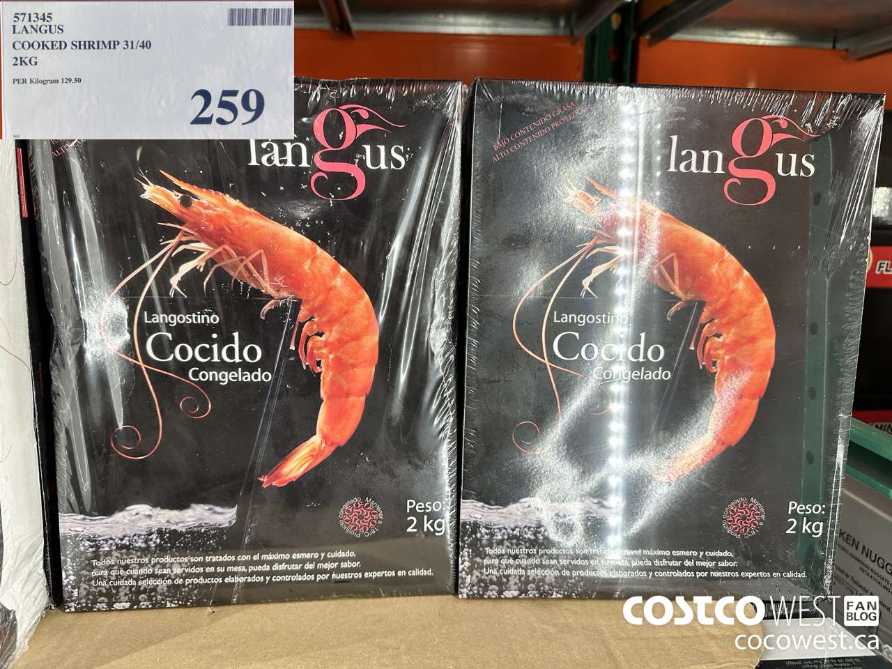 571345 LANGUS COOKED SHRIMP 31/40 2KG $259.00