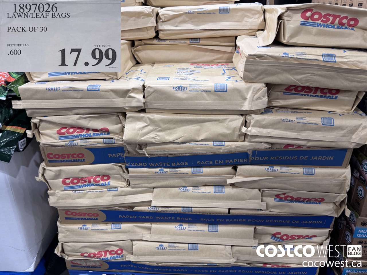 1897026 LAWN/LEAF BAGS PACK OF 30 $17.99