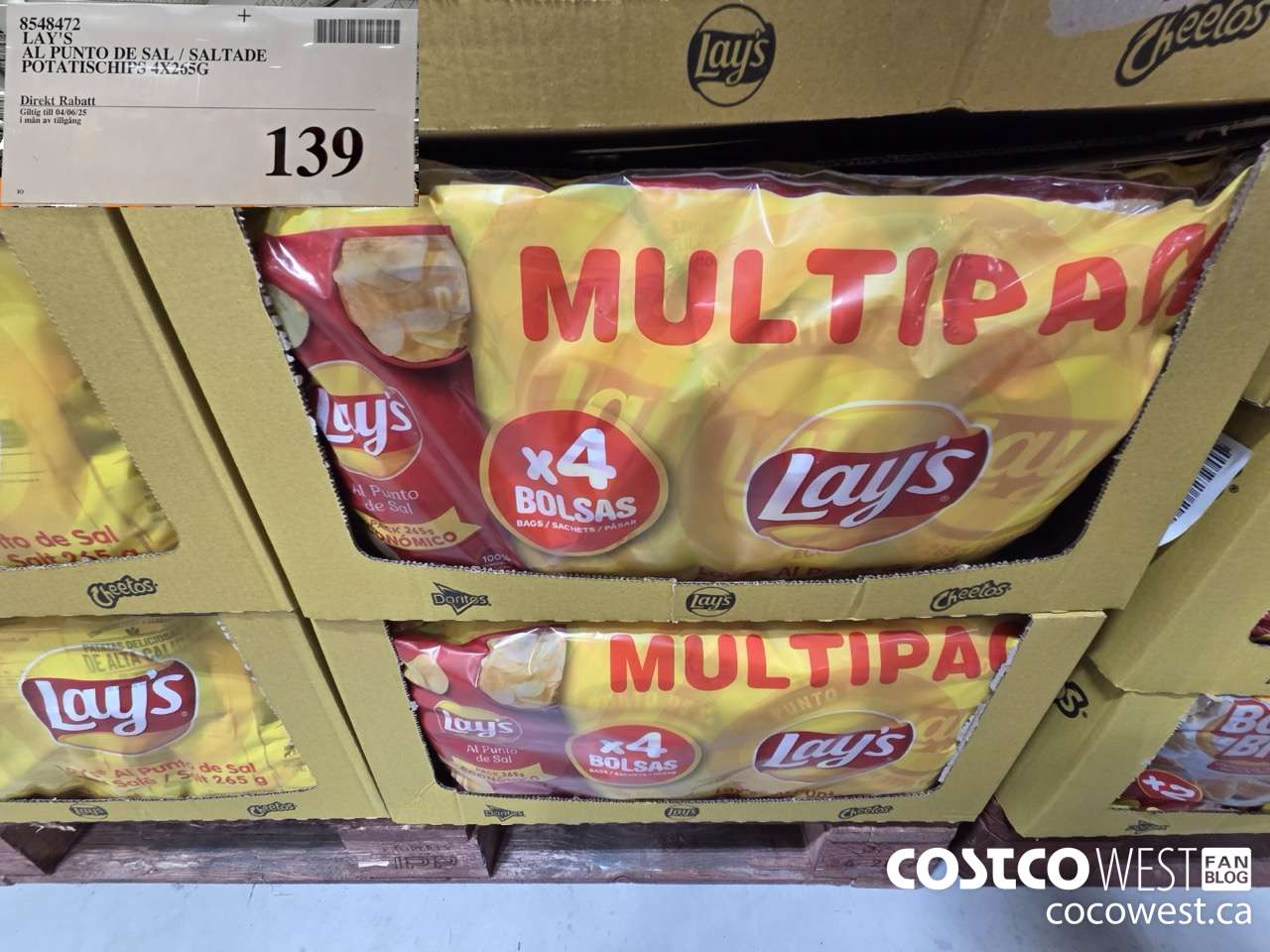 8548472 LAY'S AL PUNTO DE SAL/SALTADE POTATISCHIPS 4 X 265G (EXPIRES ON 2025-06-04) $139.00