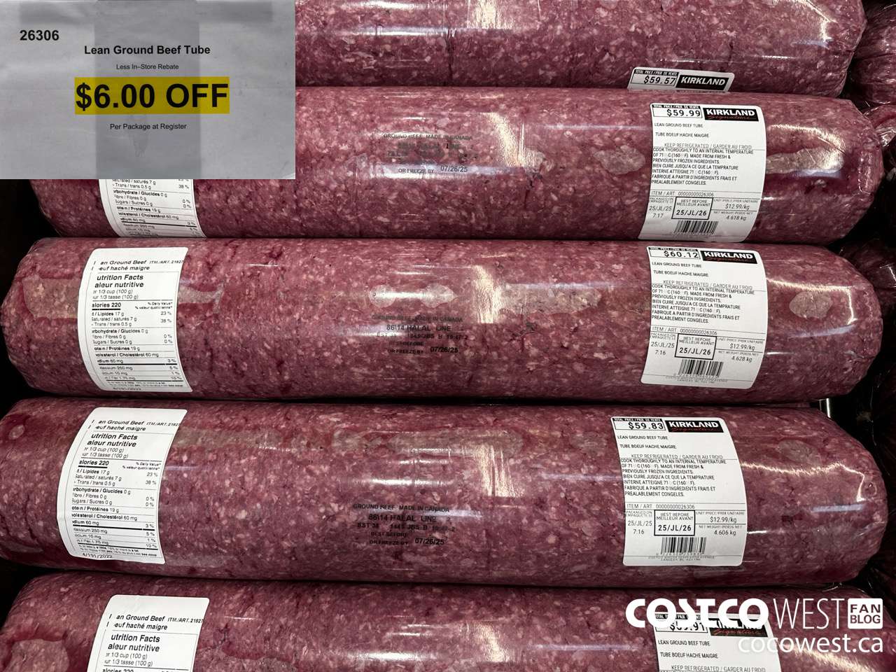 26306 LEAN GROUND BEEF TUBE ($6.00 INSTANT SAVINGS)