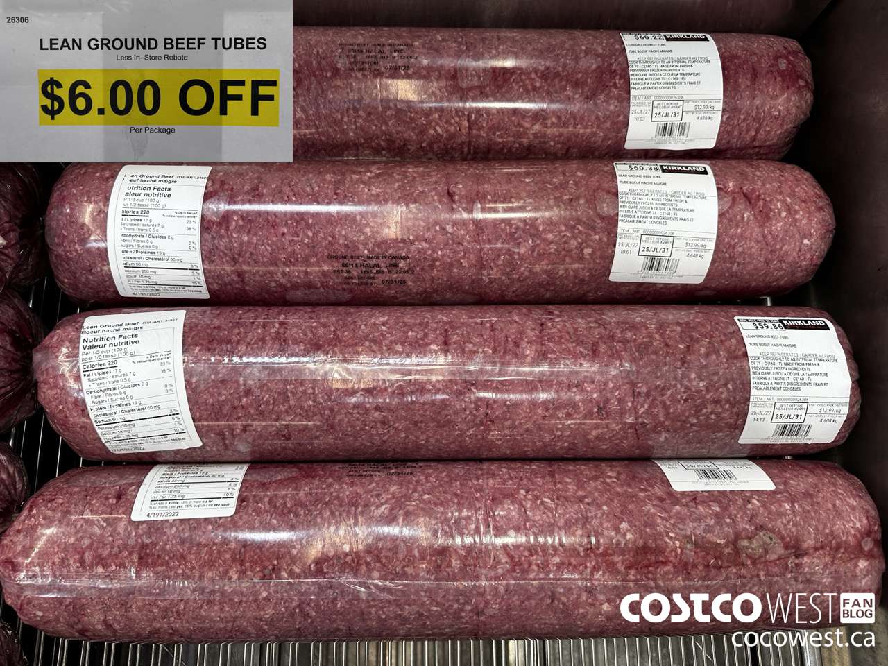 26306 LEAN GROUND BEEF TUBE ($6.00 INSTANT SAVINGS)