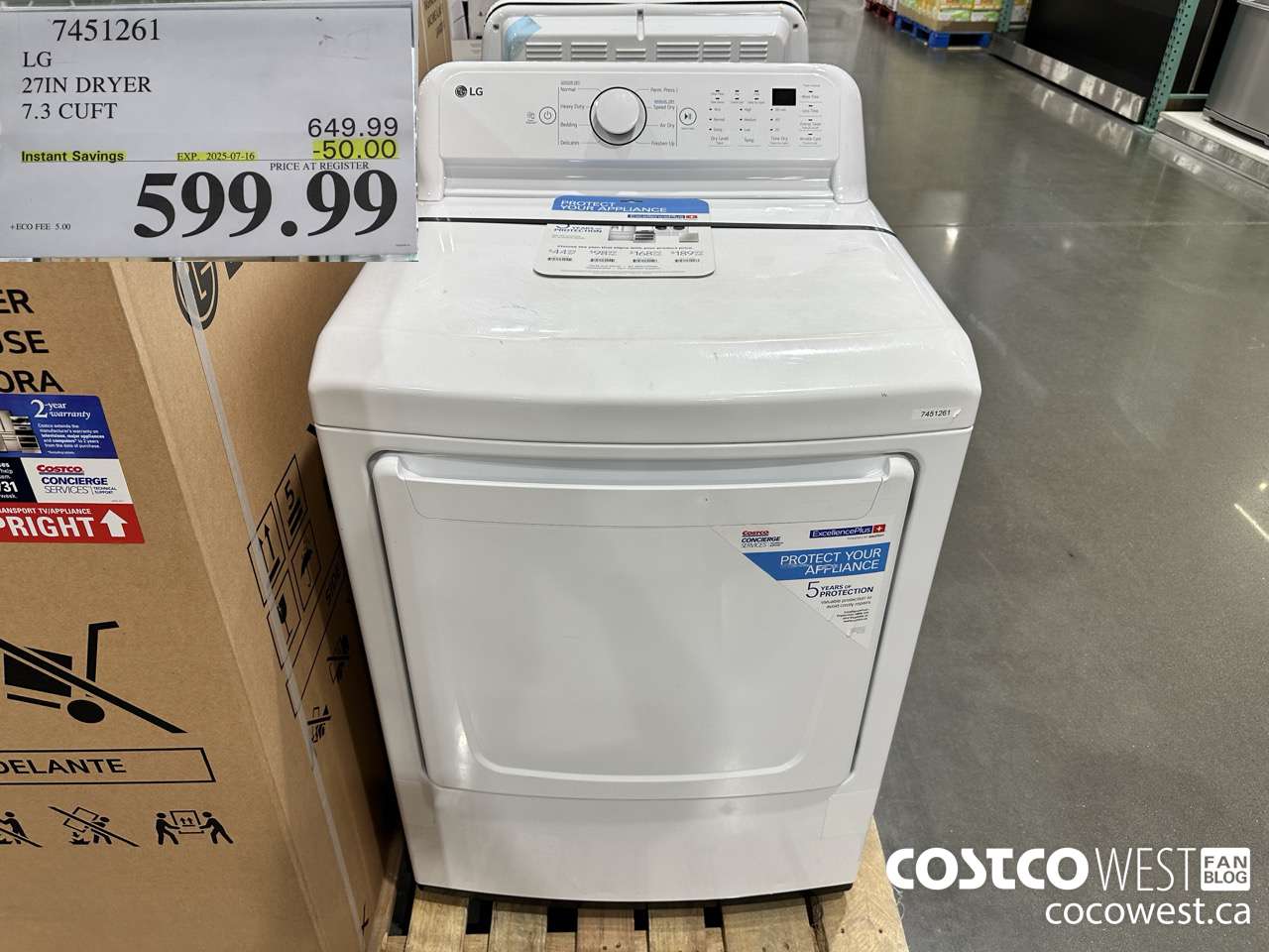 7451261 LG 27IN 7.3 CU. FT DRYER ($50.00 INSTANT SAVINGS EXPIRES ON 2025-07-16) $599.99
