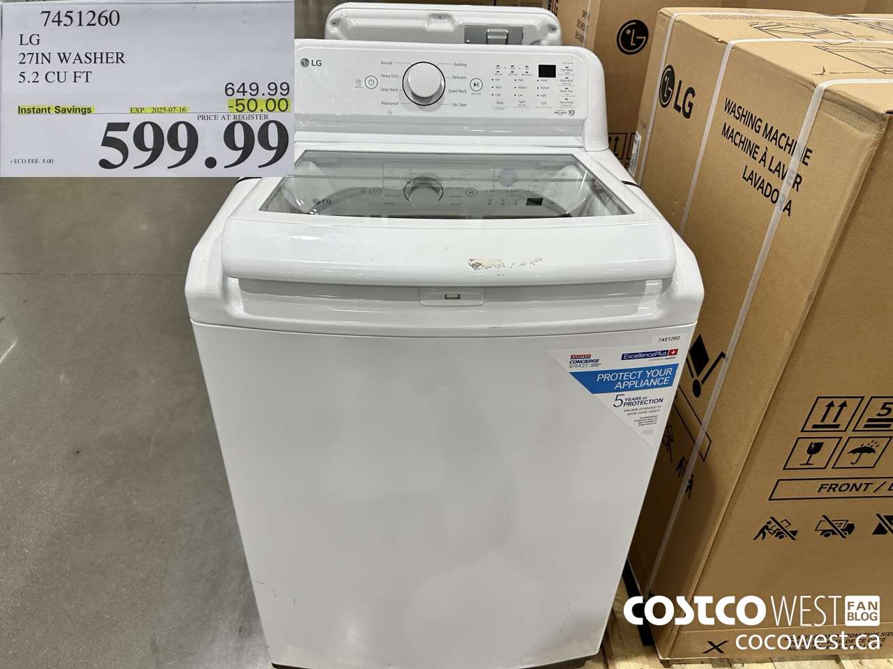 7451260 LG 27IN WASHER 5.2 CUFT ($50.00 INSTANT SAVINGS EXPIRES ON 2025-07-16) $599.99