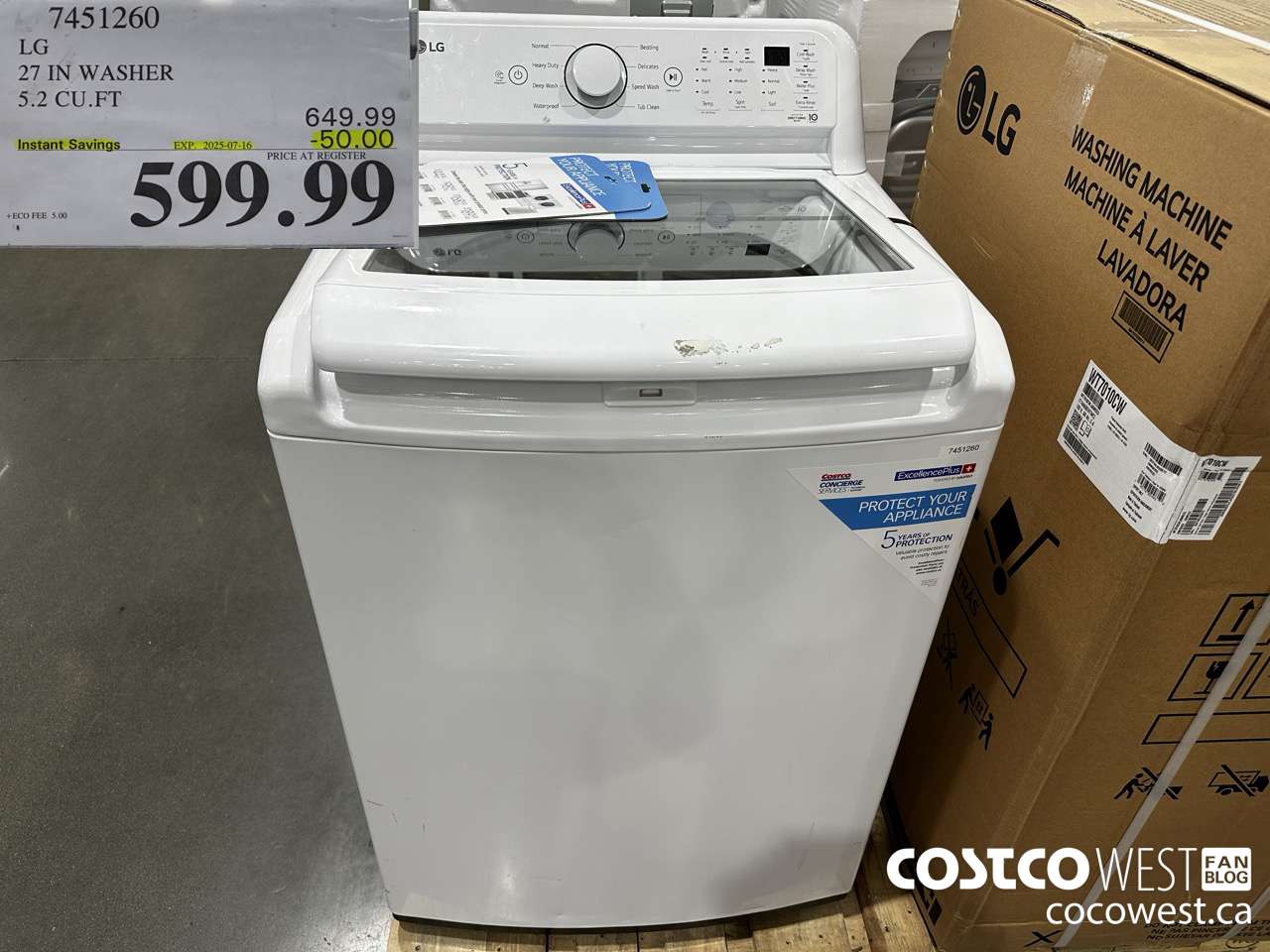 7451260 LG 27IN WASHER 5.2 CUFT ($50.00 INSTANT SAVINGS EXPIRES ON 2025-07-16) $599.99