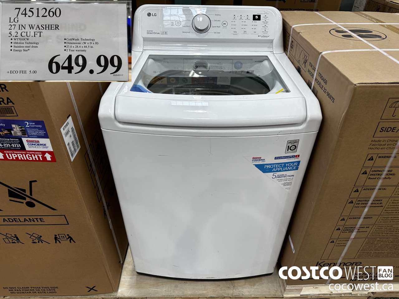 7451260 LG 27IN WASHER 5.2 CUFT $649.99