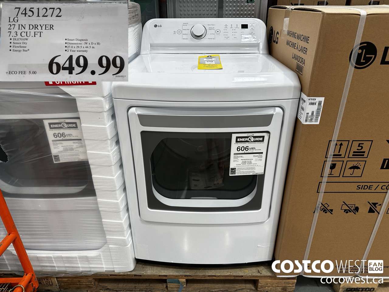 7451272 LG 27 IN DRYER 7.3 CU FT $649.99