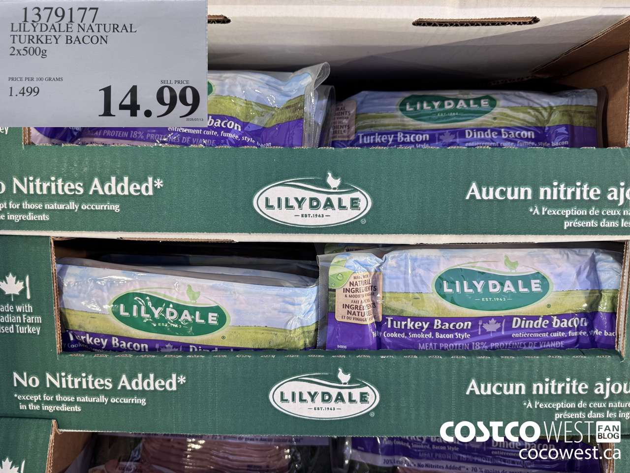 1379177 LILYDALE NATURAL TURKEY BACON 2 x 500 g $14.99