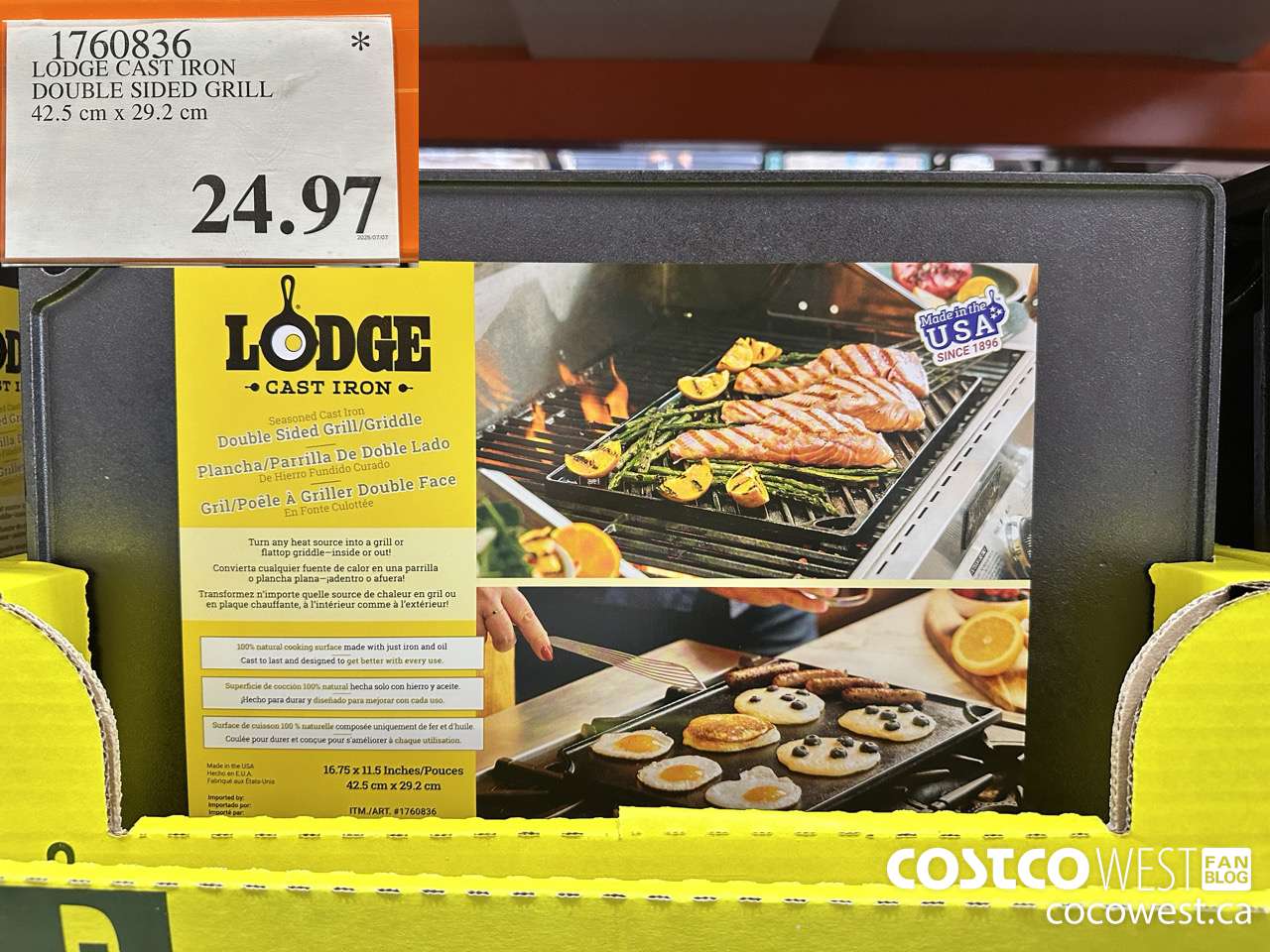 1760836 LODGE CAST IRON DOUBLE SIDED GRILL 42.5CM X 29.2 CM $24.97