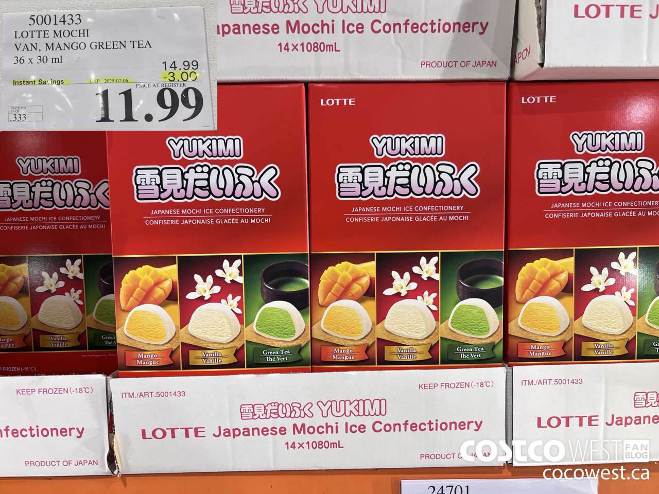 5001433 LOTTE MOCHI VAN, MANGO GREEN TEA 36 X 30 ML ($3.00 INSTANT SAVINGS EXPIRES ON 2025-07-06) $11.99