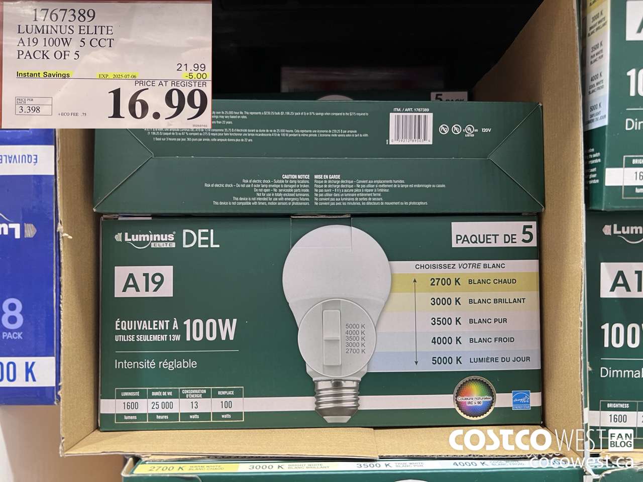 1767389 LUMINUS ELITE A19 100W 5 CCT PACK OF 5 ($5.00 INSTANT SAVINGS EXPIRES ON 2025-07-07) $16.99