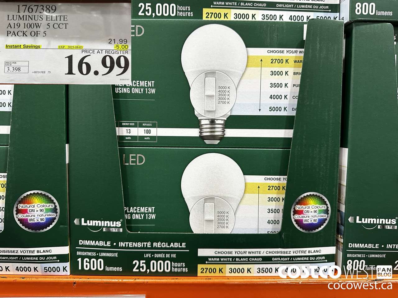 1767389 LUMINUS ELITE A19 100W 5 CCT PACK OF 5 ($5.00 INSTANT SAVINGS EXPIRES ON 2025-08-03) $16.99