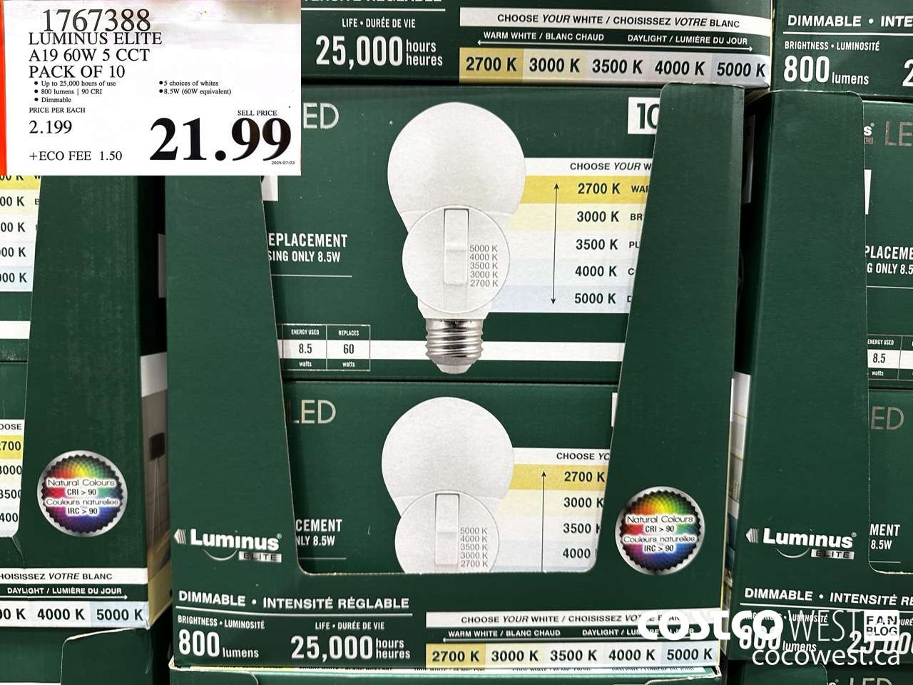 1767388 LUMINUS LED A19 BULB PACK OF 10 $21.99