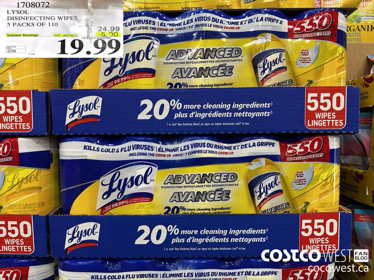 1708072 LYSOL DISINFECTING WIPES 5 X 110 WIPES ($5.00 INSTANT SAVINGS EXPIRES ON 2025-08-03) $19.99