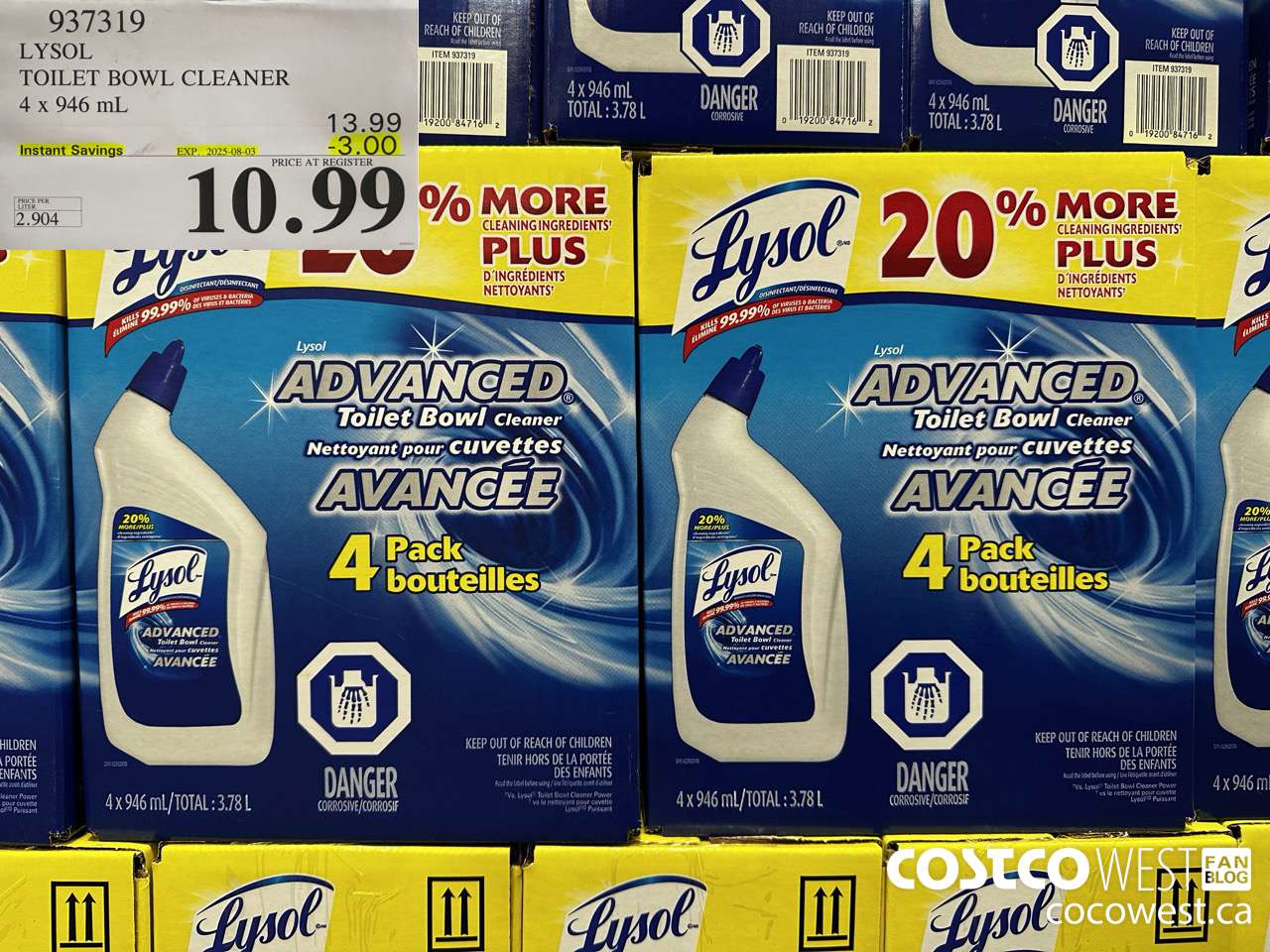 937319 LYSOL TOILET BOWL CLEANER 4 x 946 ML ($3.00 INSTANT SAVINGS EXPIRES ON 2025-08-03) $10.99