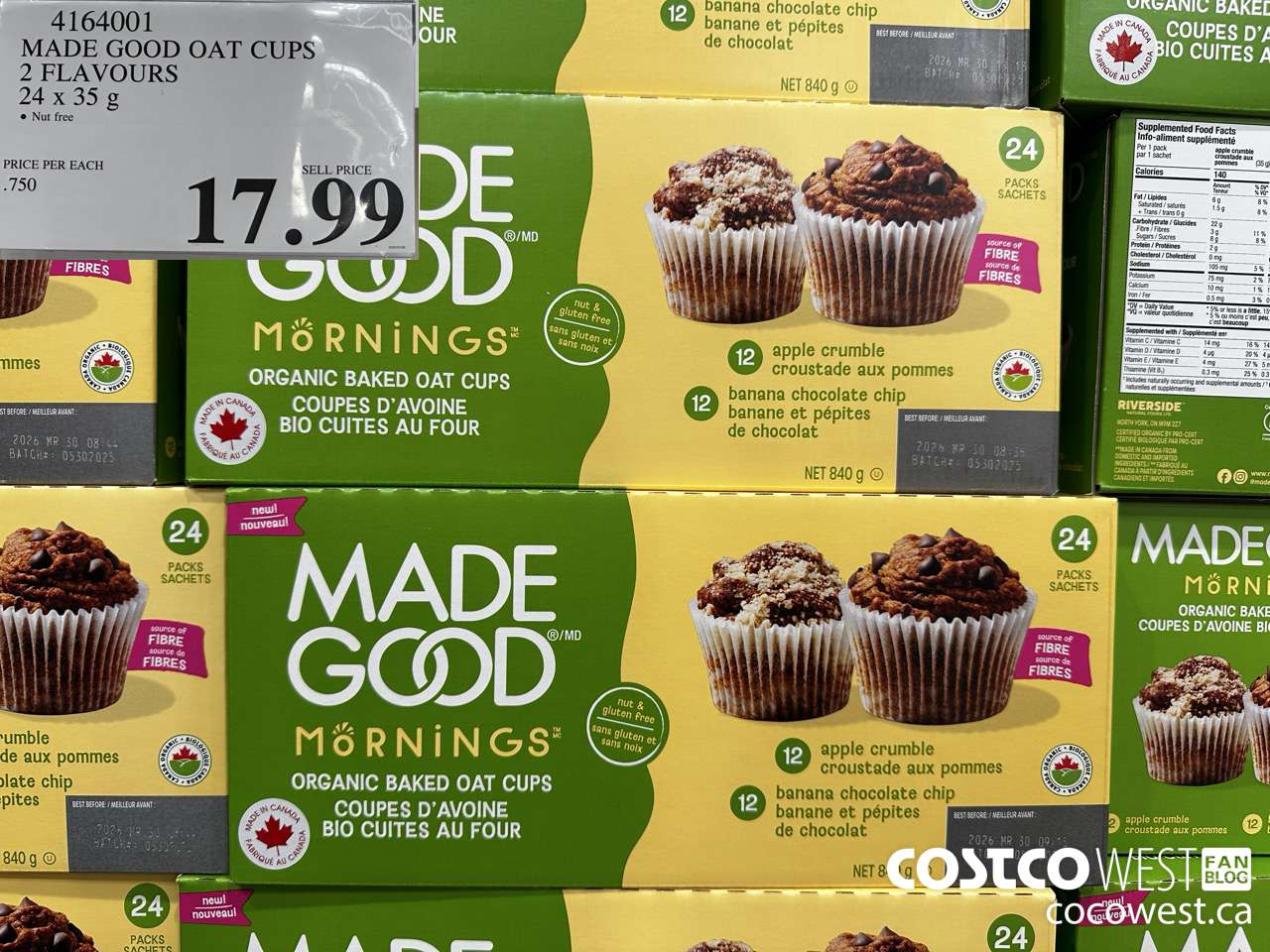 4164001 MADE GOOD OAT CUPS 2 FLAVOURS 24 X 35G $17.99