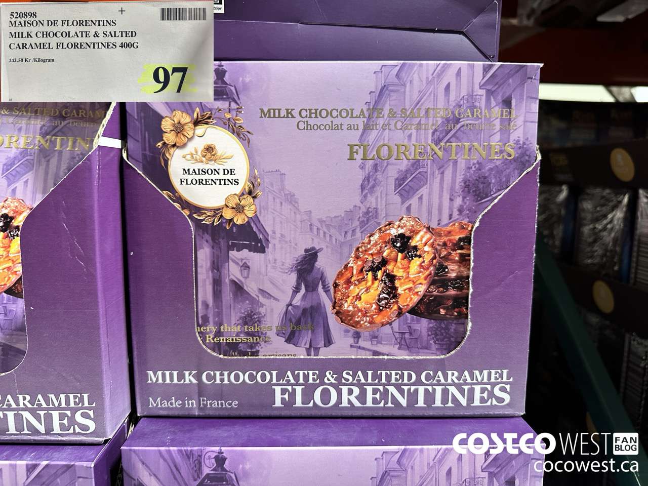 520898 MAISON DE FLORENTINS MILK CHOCOLATE & SALTED CARAMEL FLORENTINES 400G $97.00