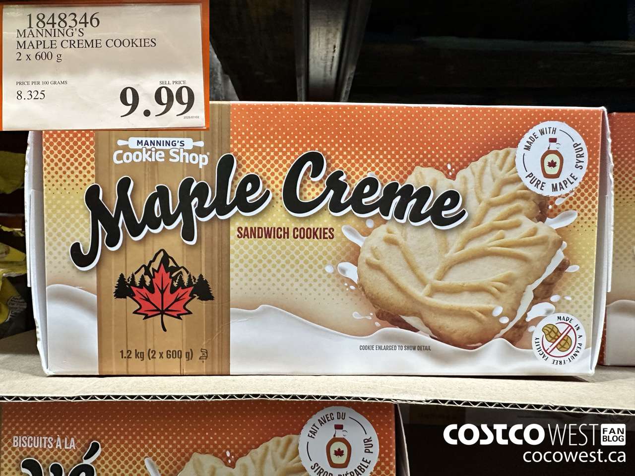 1848346 MANNING'S MAPLE CREME COOKIES 2 X 600G $9.99