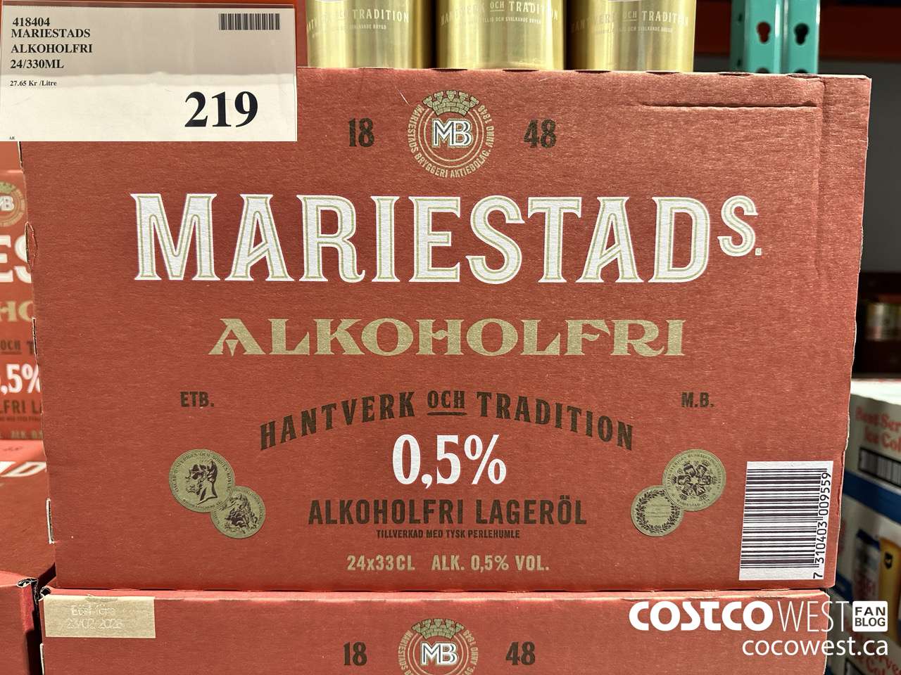 418404 MARIESTADS ALKOHOLFRI 24/330ML $219.00