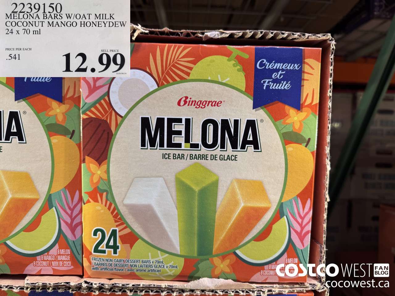 2239150 MELONA BARS W/OAT MILK COCONUT MANGO HONEYDEW 24 X 70ML $12.99