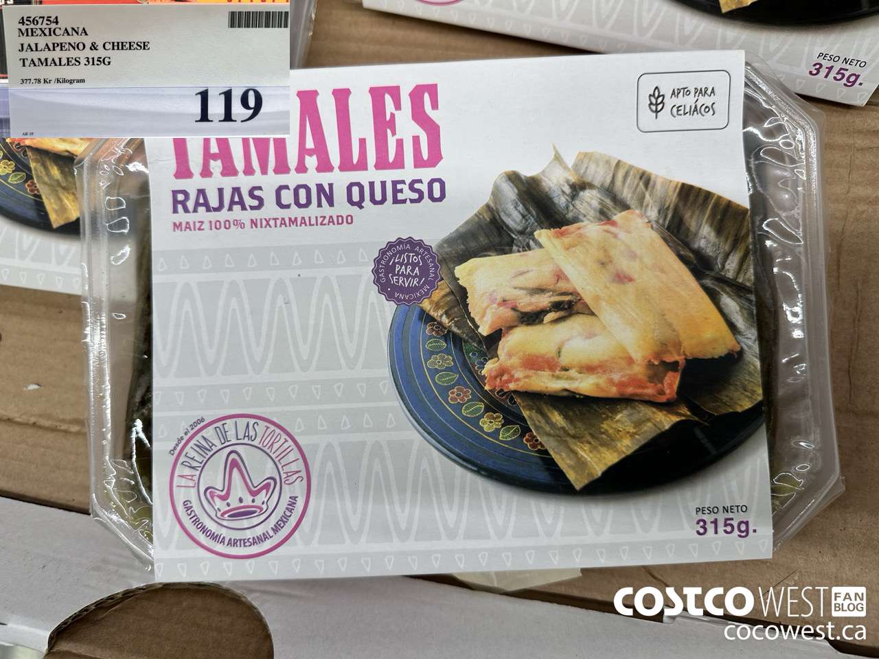 456754 MEXICANA JALAPENO & CHEESE TAMALES 315G $119.00